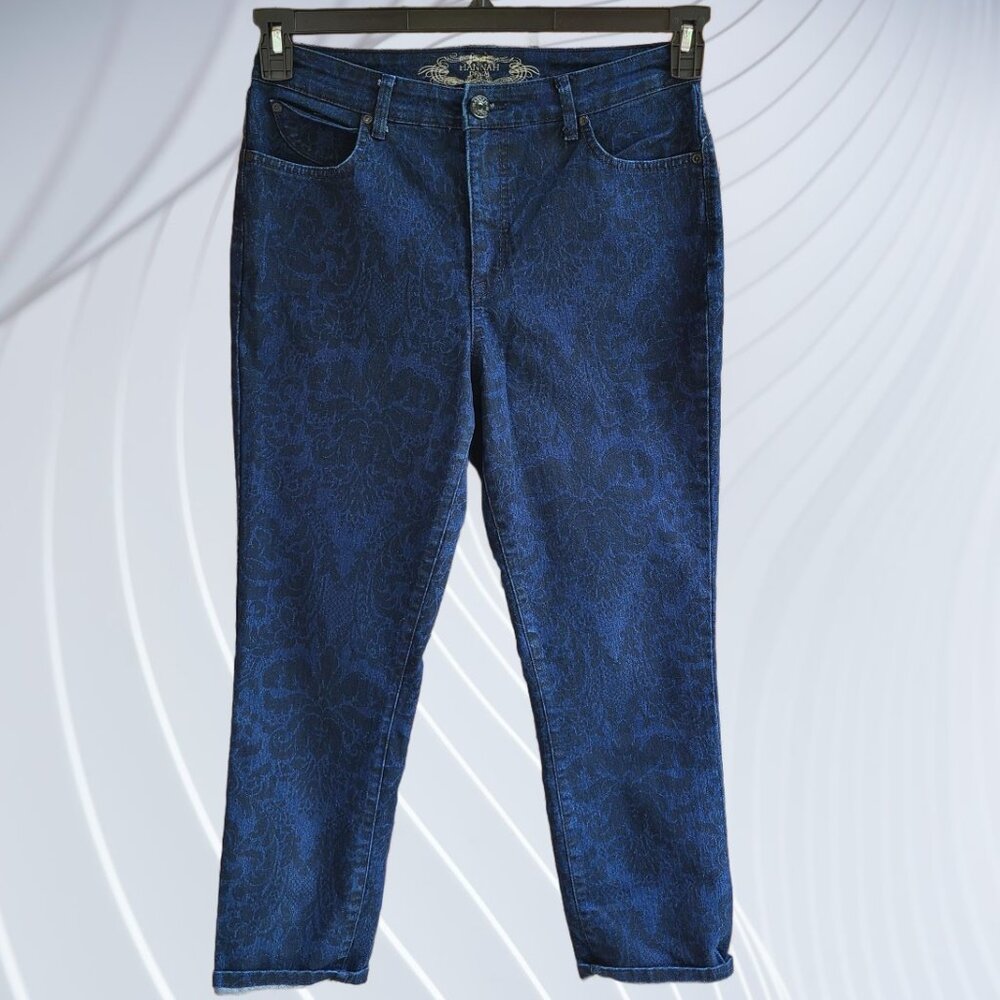 Hannah Denim Womens Size 10 Straight Leg Ankle Jeans Blue Floral Print